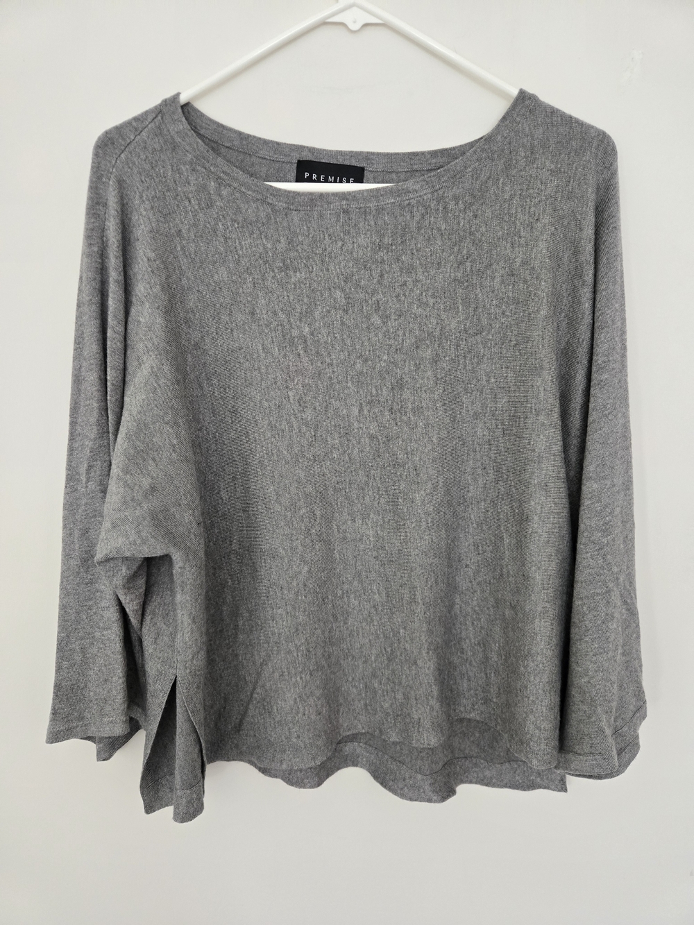 NEW! Premise Women's Gray Long-Sleeve Knit Top Boxy Normcore S/M